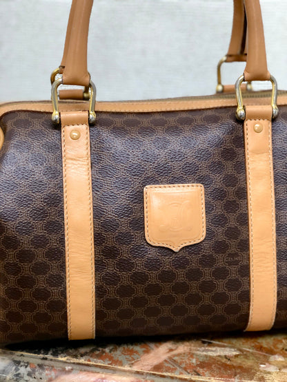 CELINE Macadam Blason mini Boston bag Handbag Brown Vintage Old Celine  kkfpeh