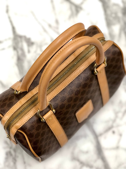 CELINE Macadam Blason mini Boston bag Handbag Brown Vintage Old Celine  kkfpeh