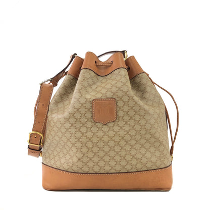 CELINE Macadam Blason Drawstring Bucket Shoulder bag Beige Vintage Old CELINE c5r8u7