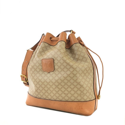 CELINE Macadam Blason Drawstring Bucket Shoulder bag Beige Vintage Old CELINE c5r8u7