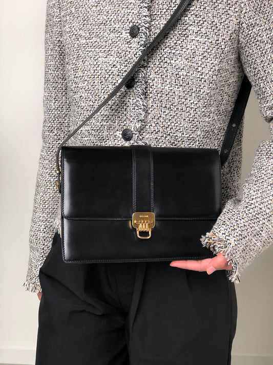 CELINE Horse Bit Shoulder bag Black Vintage 3kmi4e