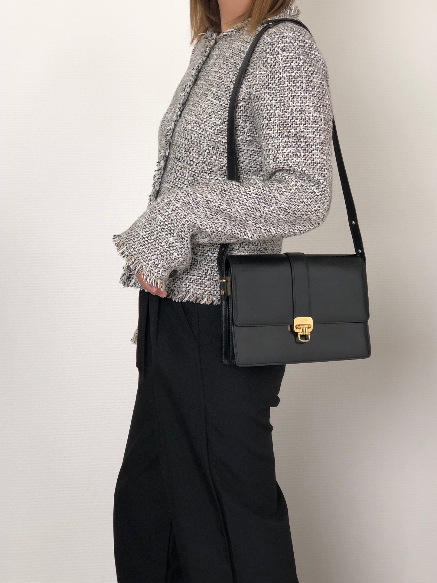 CELINE Horse Bit Shoulder bag Black Vintage 3kmi4e