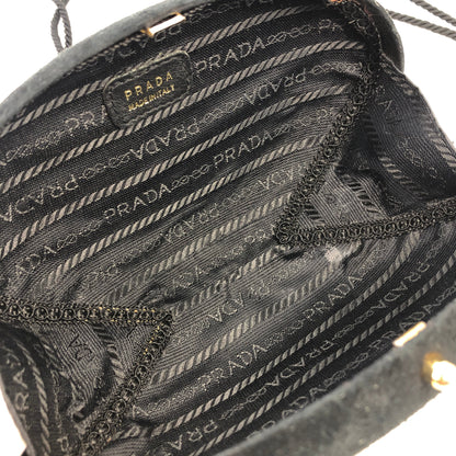 PRADA Triangle Logo Suede Tassel Oval Shoulder bag Black Vintage weg6mv