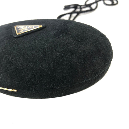 PRADA Triangle Logo Suede Tassel Oval Shoulder bag Black Vintage weg6mv