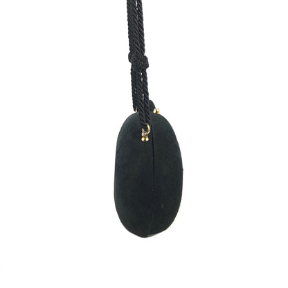 PRADA Triangle Logo Suede Tassel Oval Shoulder bag Black Vintage weg6mv