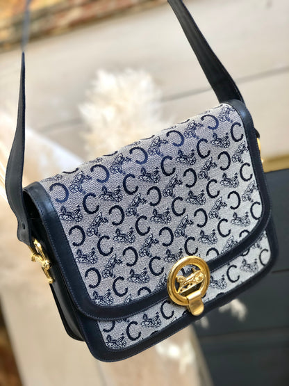 CELINE C Macadam 馬車提花肩背包 海軍藍 復古 舊款 CELINE mc478m