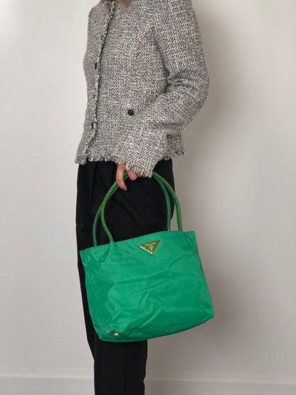 PRADA Tessuto Triangle Logo Handbag Totebag Green Vintage paupzp
