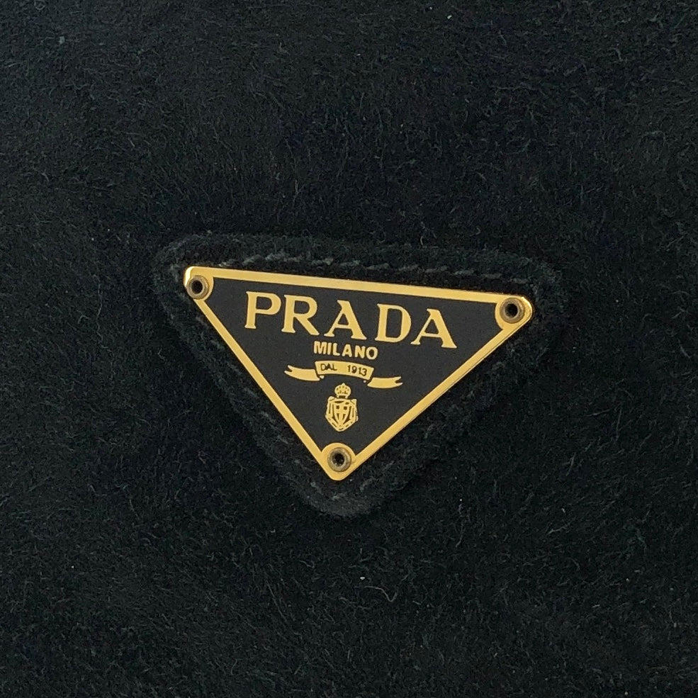 PRADA Triangle Logo Suede Tassel Oval Shoulder bag Black Vintage weg6mv
