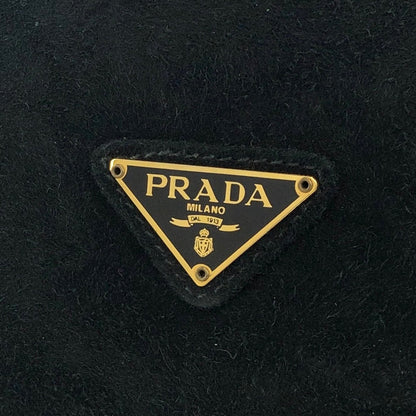 PRADA Triangle Logo Suede Tassel Oval Shoulder bag Black Vintage weg6mv