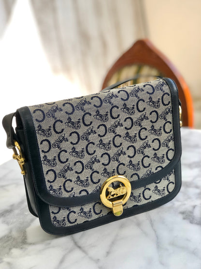 CELINE C Macadam 馬車提花肩背包 海軍藍 復古 舊款 CELINE mc478m