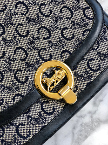 CELINE C Macadam 馬車提花肩背包 海軍藍 復古 舊款 CELINE mc478m