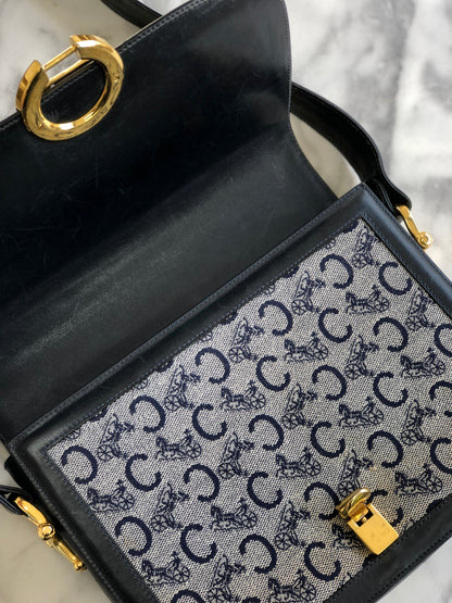 CELINE C Macadam 馬車提花肩背包 海軍藍 復古 舊款 CELINE mc478m