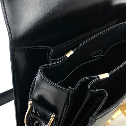 CELINE Horse carriage Leather Shoulder bag Black Vintage Old Celine