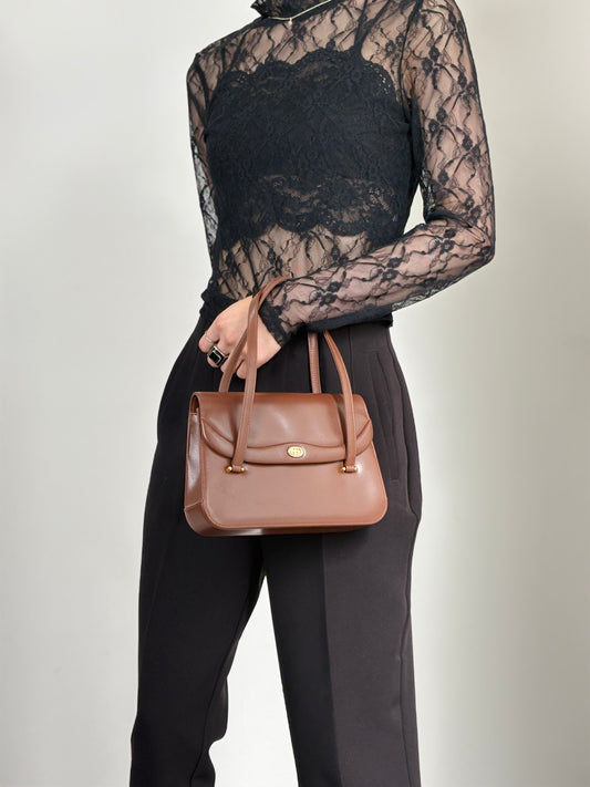 GUCCI GG Flap Handbag Brown Vintage auy3z2
