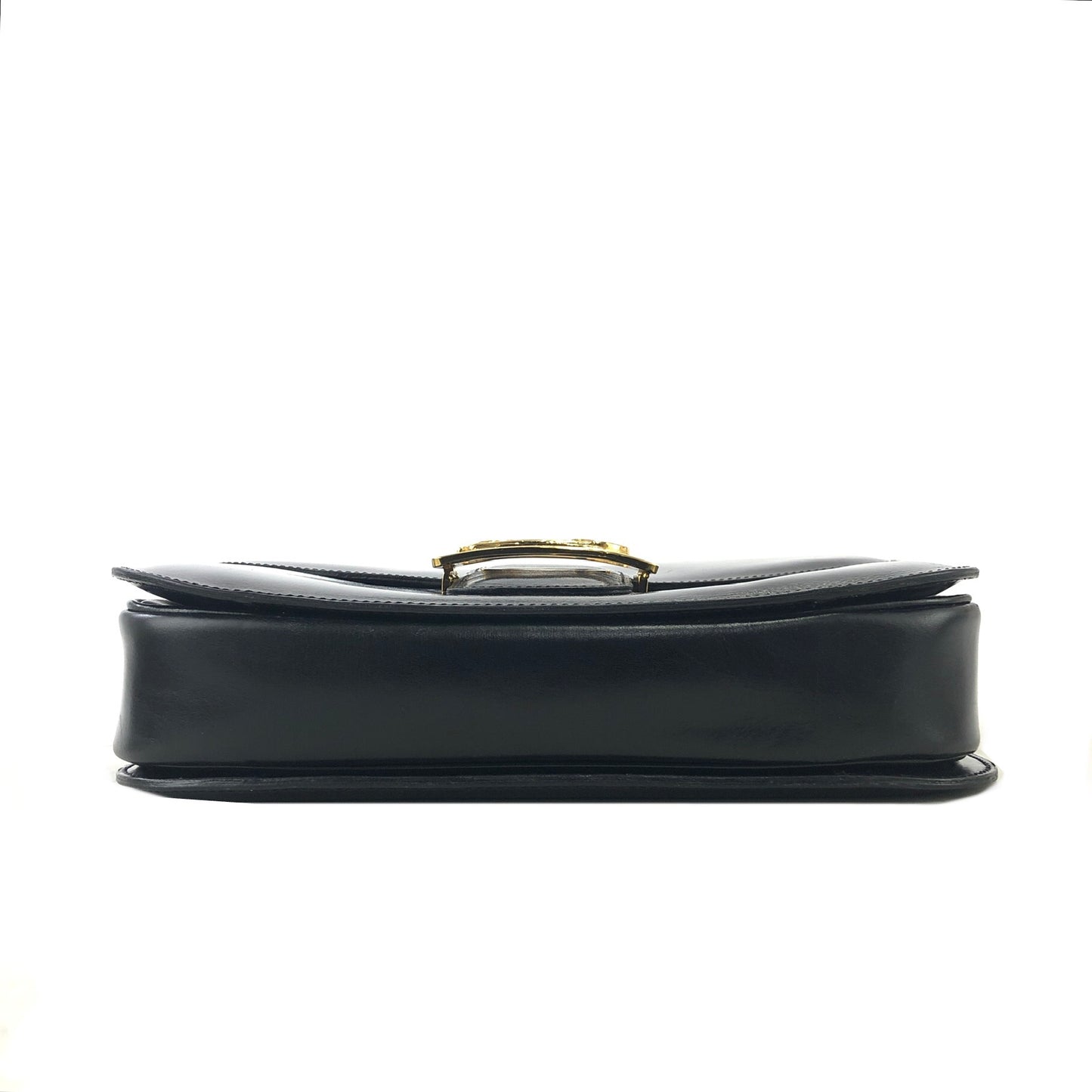 CELINE Horse carriage Leather Shoulder bag Black Vintage Old Celine