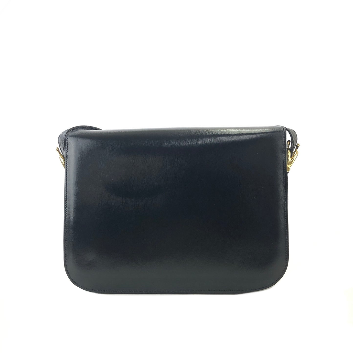 CELINE Horse carriage Leather Shoulder bag Black Vintage Old Celine