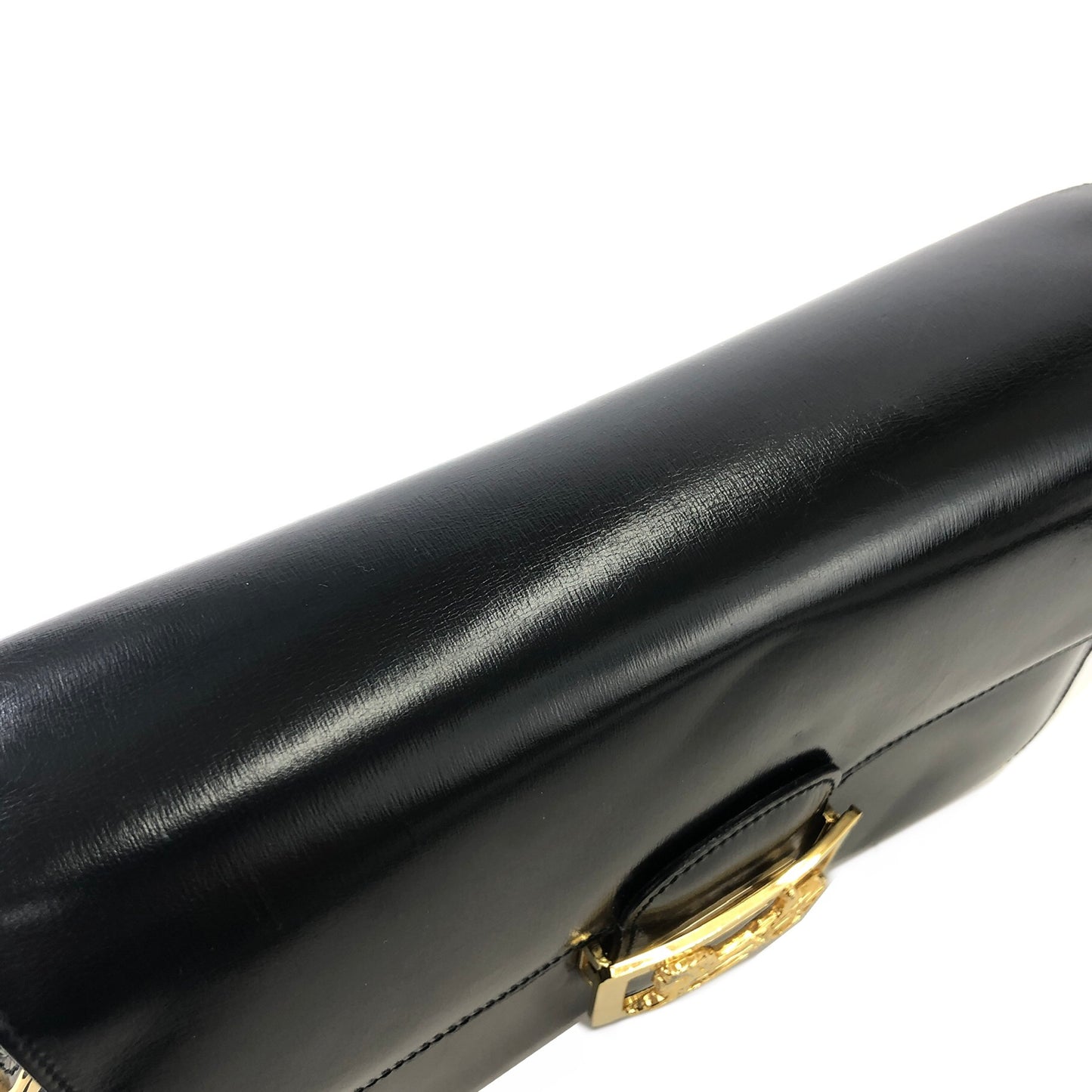 CELINE Horse carriage Leather Shoulder bag Black Vintage Old Celine