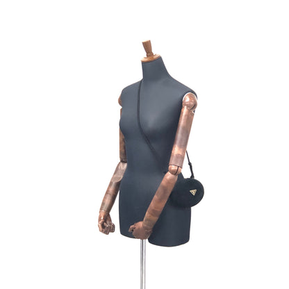 PRADA Triangle Logo Suede Tassel Oval Shoulder bag Black Vintage weg6mv