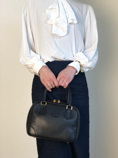 GUCCI Logo Embossed Handbag Black Vintage anpyxi