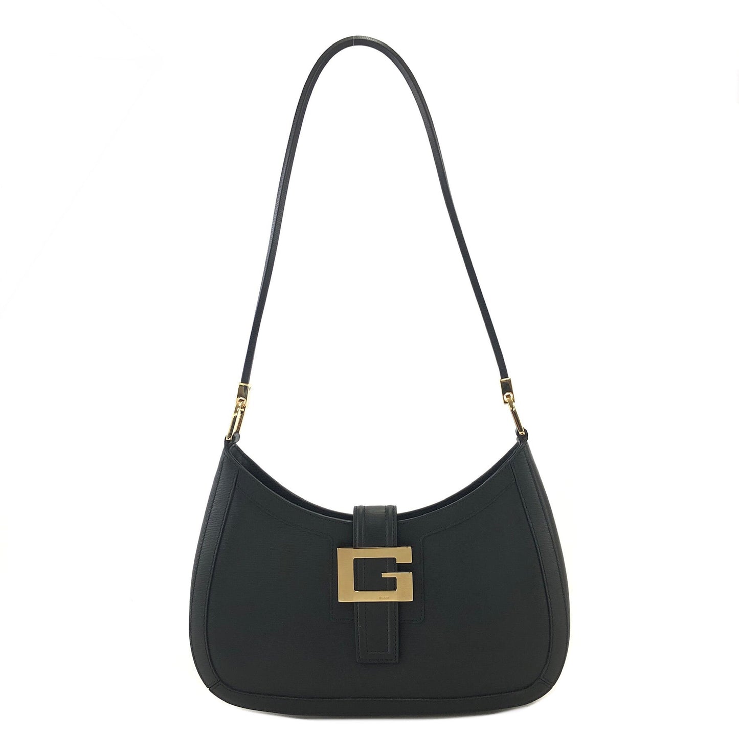GUCCI G Logo Leather Hobo Shoulder bag Black Vintage Old Gucci ne38mw