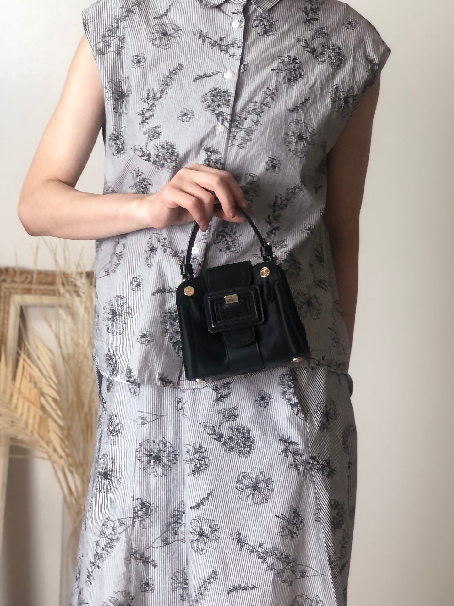 CELINE Blason Front Buckle Small Handbag Black Vintage wdsxbc