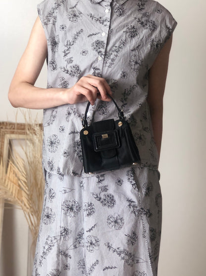 CELINE Blason Front Buckle Small Handbag Black Vintage wdsxbc
