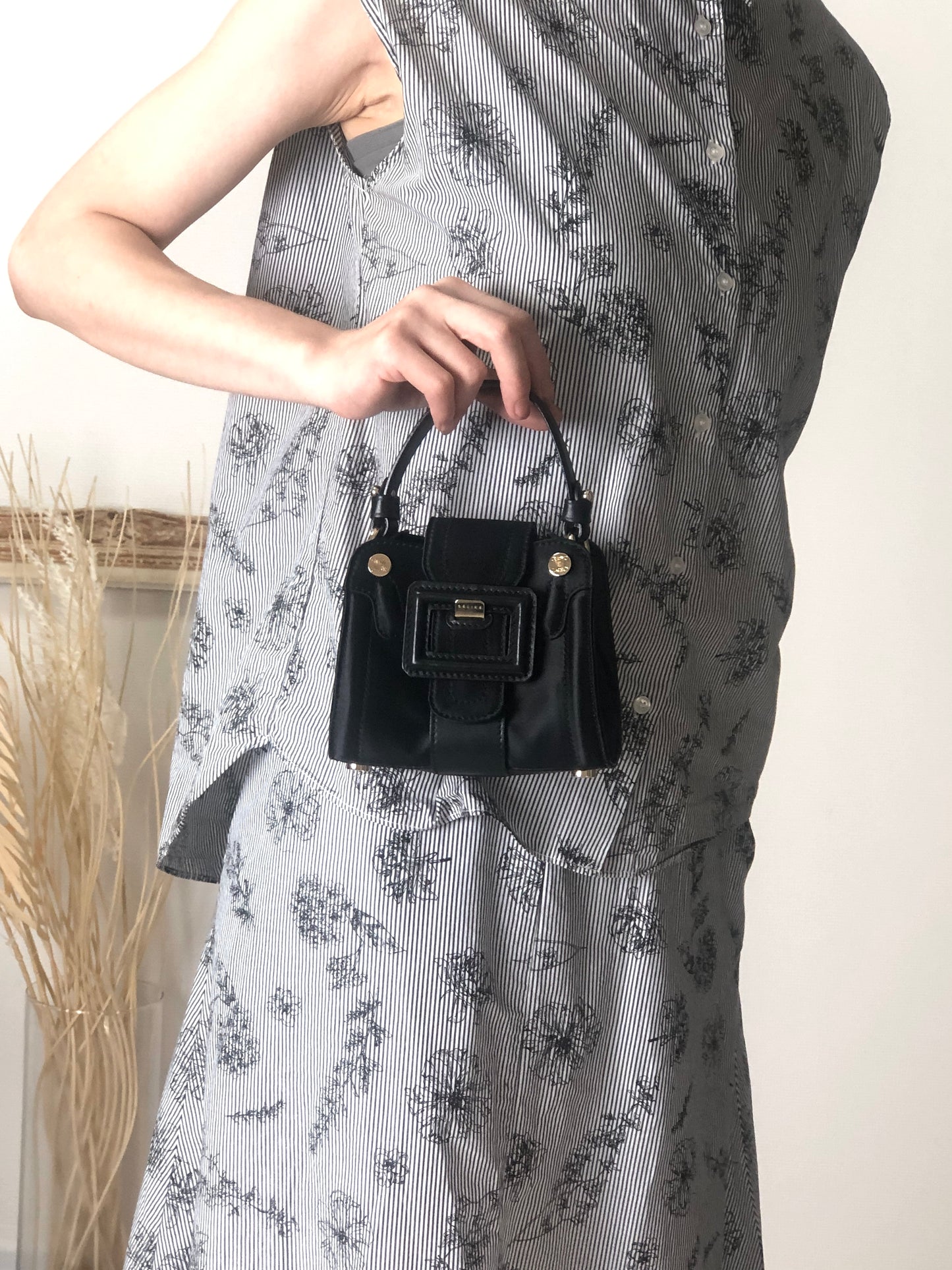 CELINE Blason Front Buckle Small Handbag Black Vintage wdsxbc