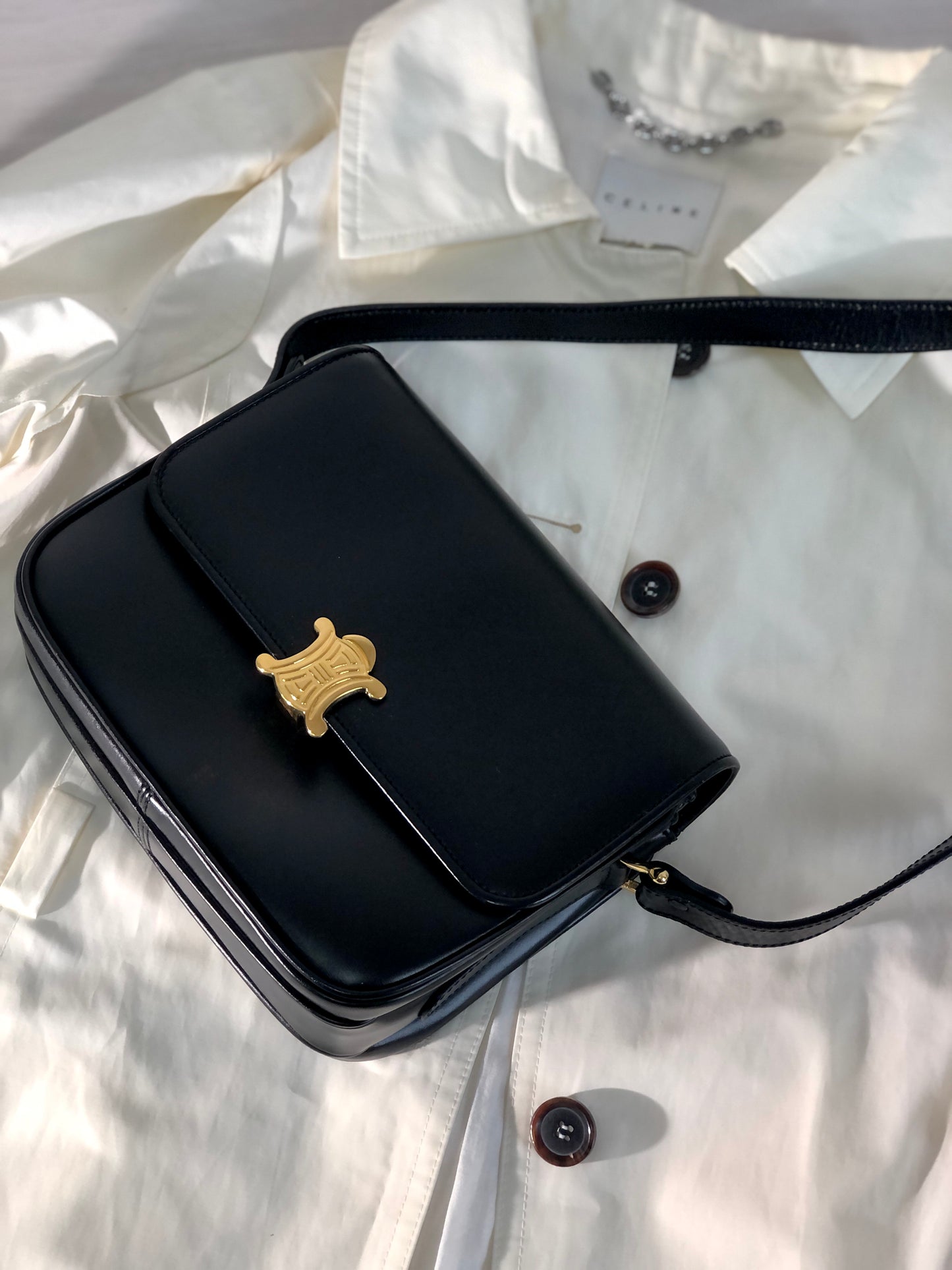 CELINE Triomphe Crossbody Shoulderbag Black Vintage Old CELINE 4hp84x