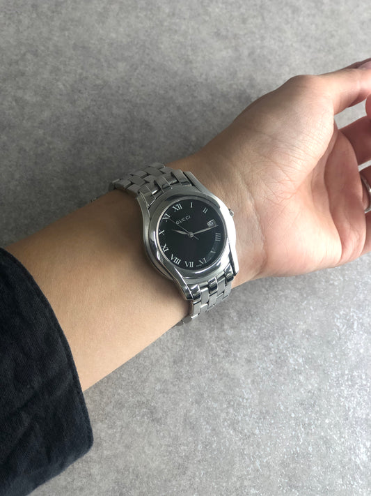 GUCCI Quartz Watch Silver×Black 5500M Vintage naczc4