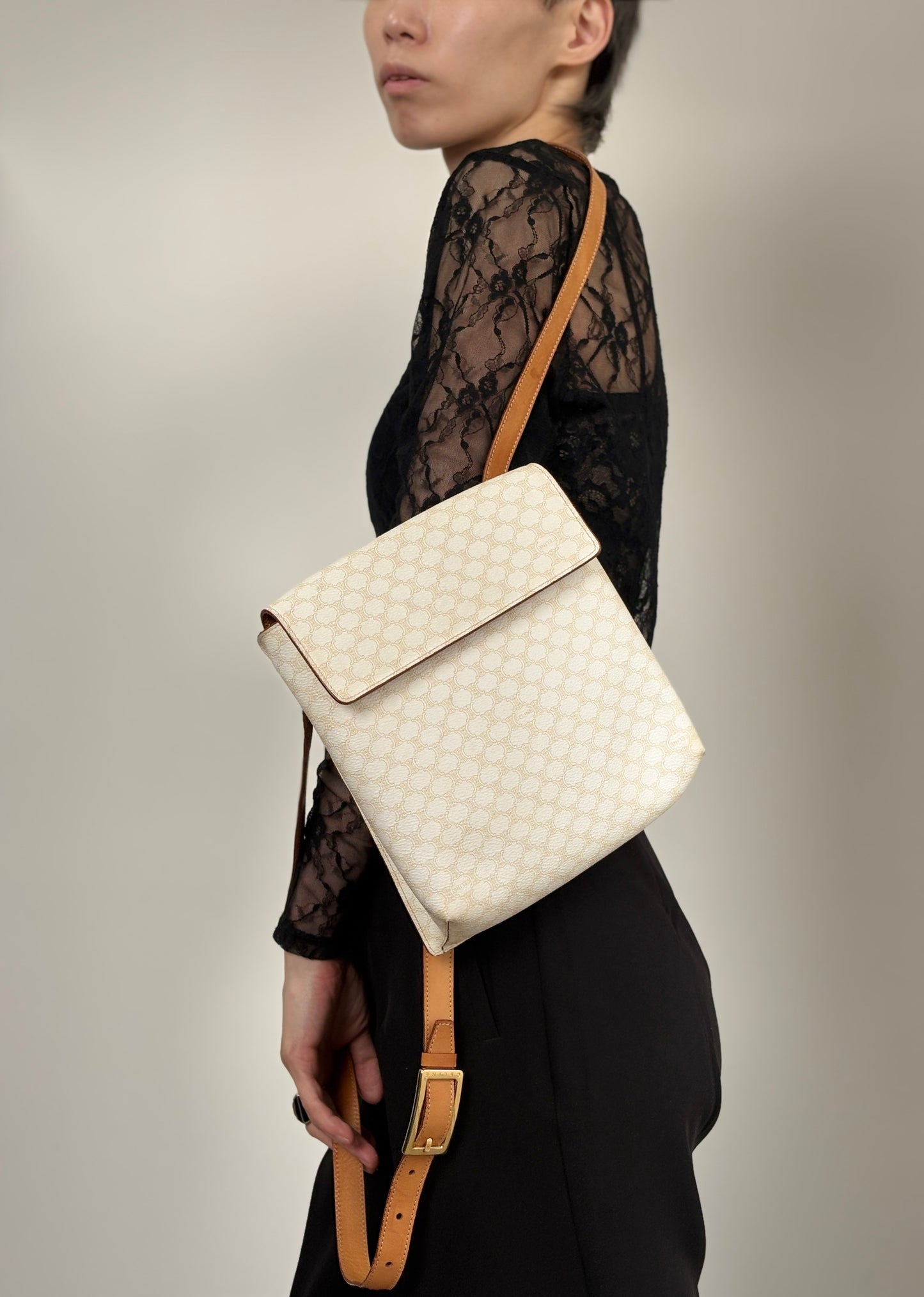 CELINE Macadam Backpack White Vintage w8wdat
