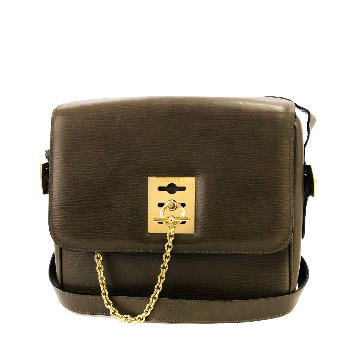 CELINE Mantel Chain Gancini Crossbody Shoulder bag Brown Vintage Old Celine b4rzuk