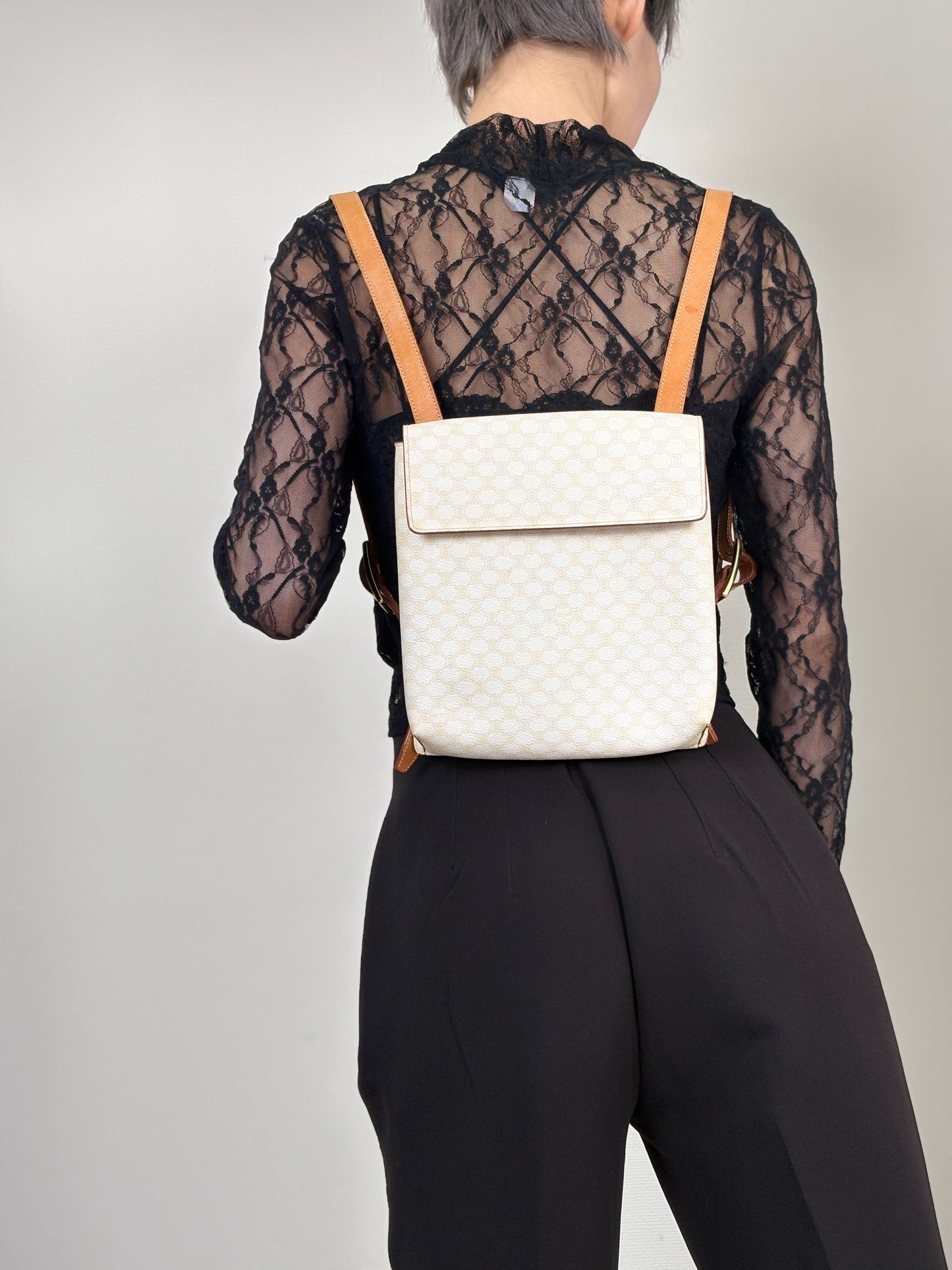 CELINE Macadam Backpack White Vintage w8wdat