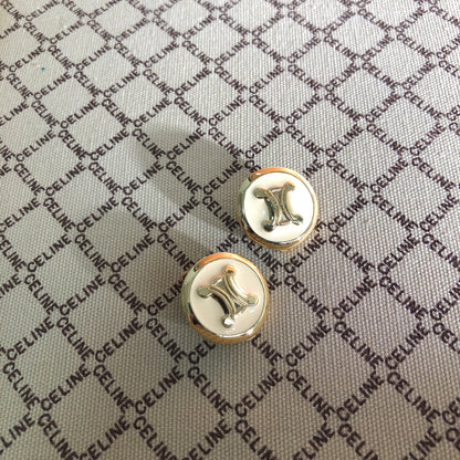 CELINE Triomphe Circle earrings white gold vintage old accessories g22nck