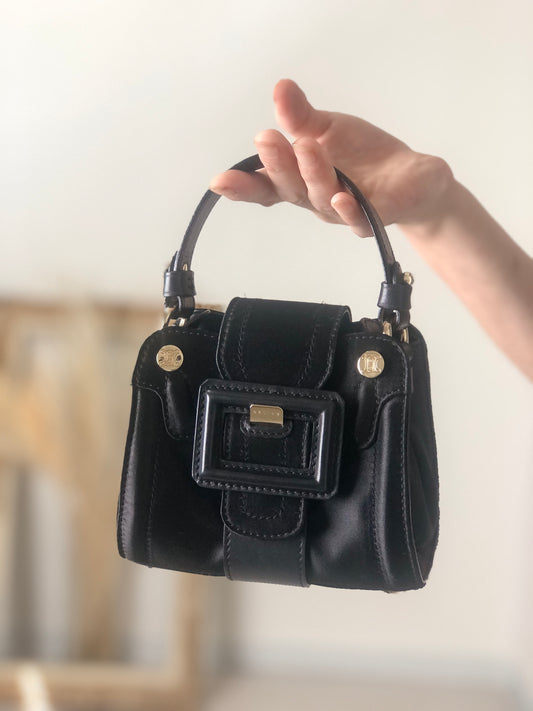 CELINE Blason Front Buckle Small Handbag Black Vintage wdsxbc