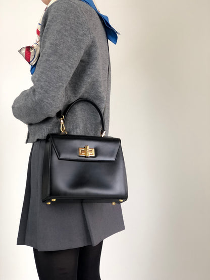 CELINE Turn Lock Two-way Handbag Shoulder bag Black Vintage aerfah