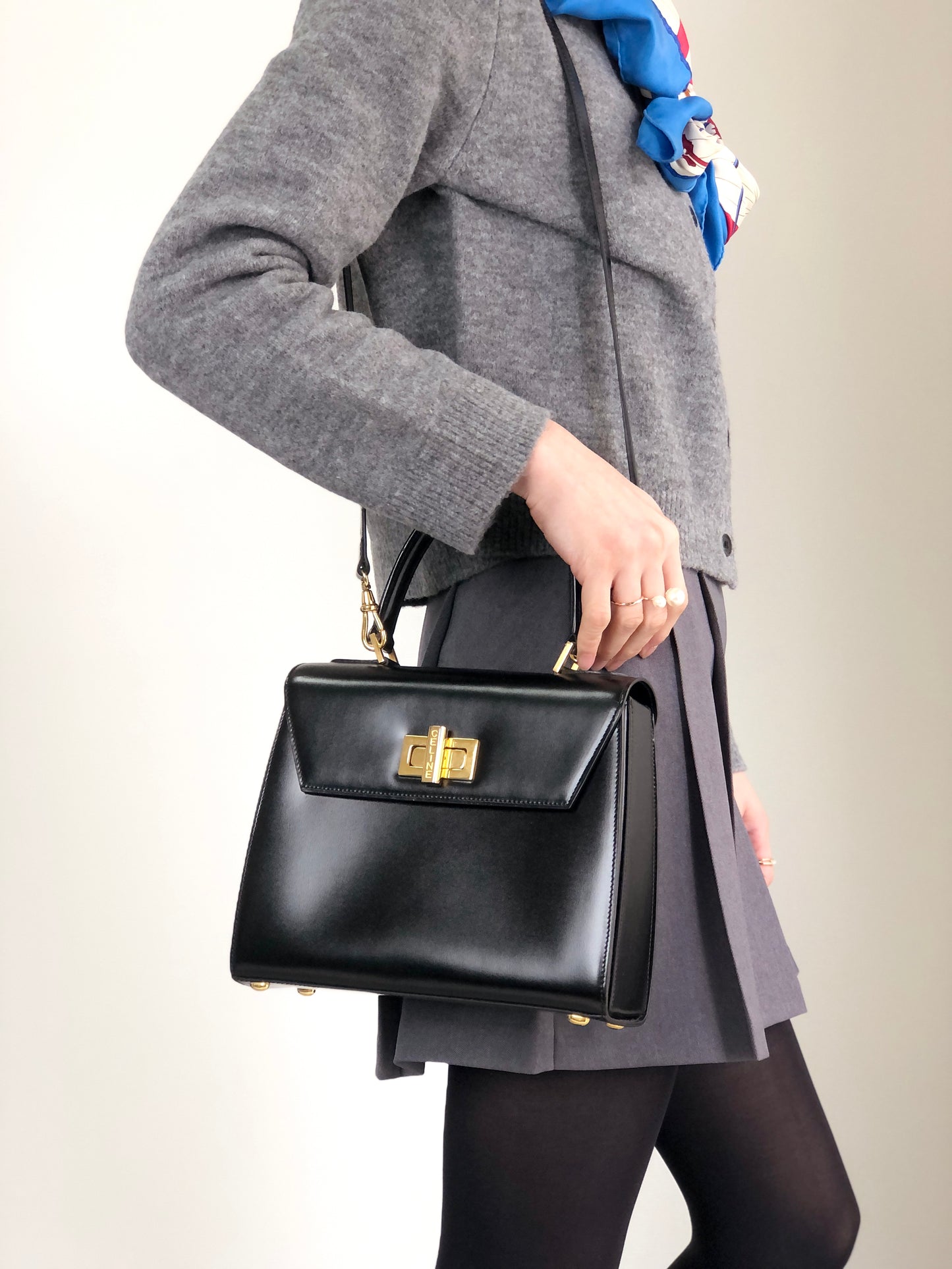 CELINE Turn Lock Two-way Handbag Shoulder bag Black Vintage aerfah