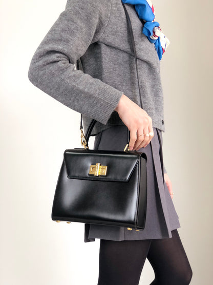 CELINE Turn Lock Two-way Handbag Shoulder bag Black Vintage aerfah