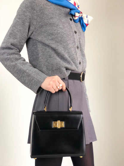 CELINE Turn Lock Two-way Handbag Shoulder bag Black Vintage aerfah