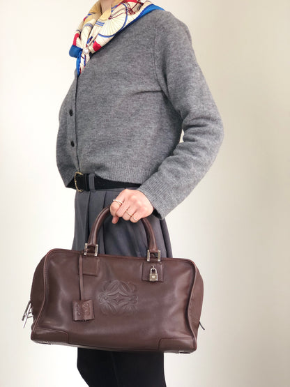 LOEWE Amazona35 Anagram Small Boston bag Handbag Brown Vintage t6ikyf