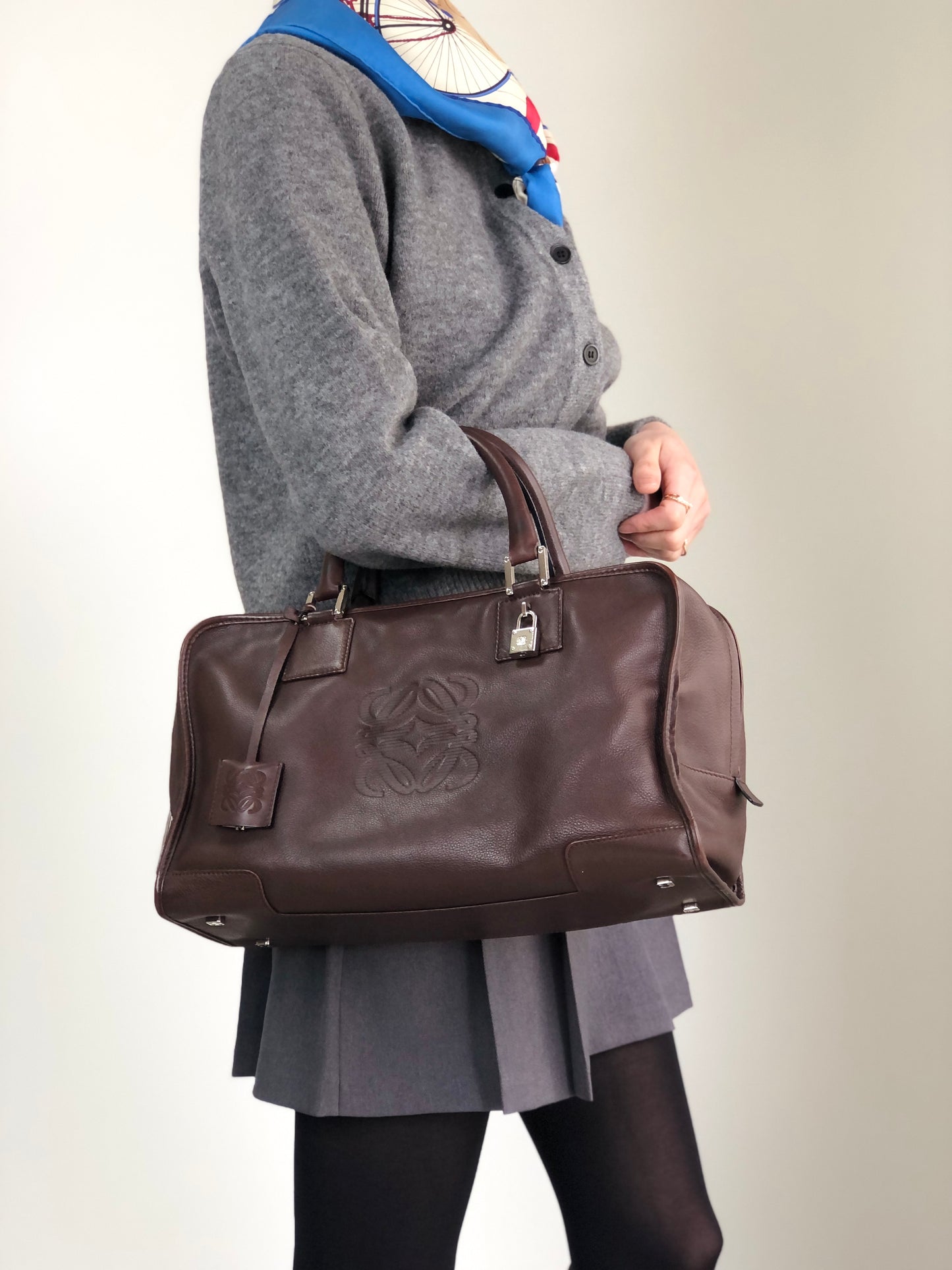 LOEWE Amazona35 Anagram Small Boston bag Handbag Brown Vintage t6ikyf