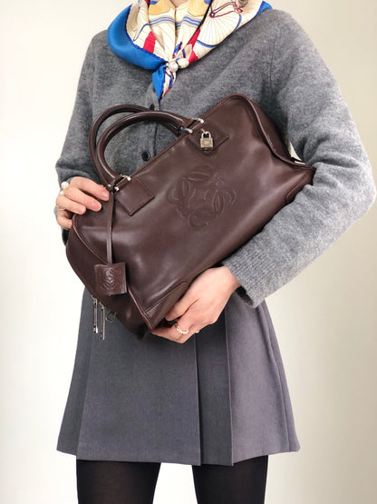LOEWE Amazona35 Anagram Small Boston bag Handbag Brown Vintage t6ikyf