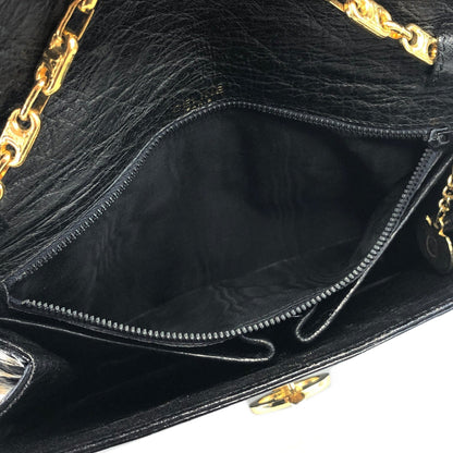 CELINE Triomphe Ostrich Leather Chain Shoulder bag Black Vintage Old Celine 6vhygw