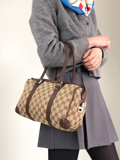 GUCCI GG Canvas Small Boston bag Handbag Brown Vintage ms6dsn