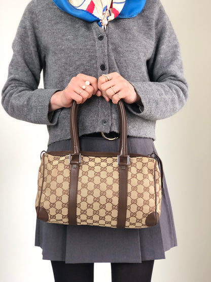 GUCCI GG Canvas Small Boston bag Handbag Brown Vintage ms6dsn