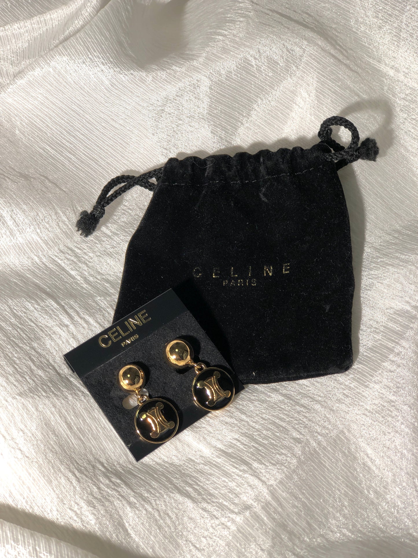 CELINE Triomphe earrings black gold vintage Accessories old Old CELINE 6jythw
