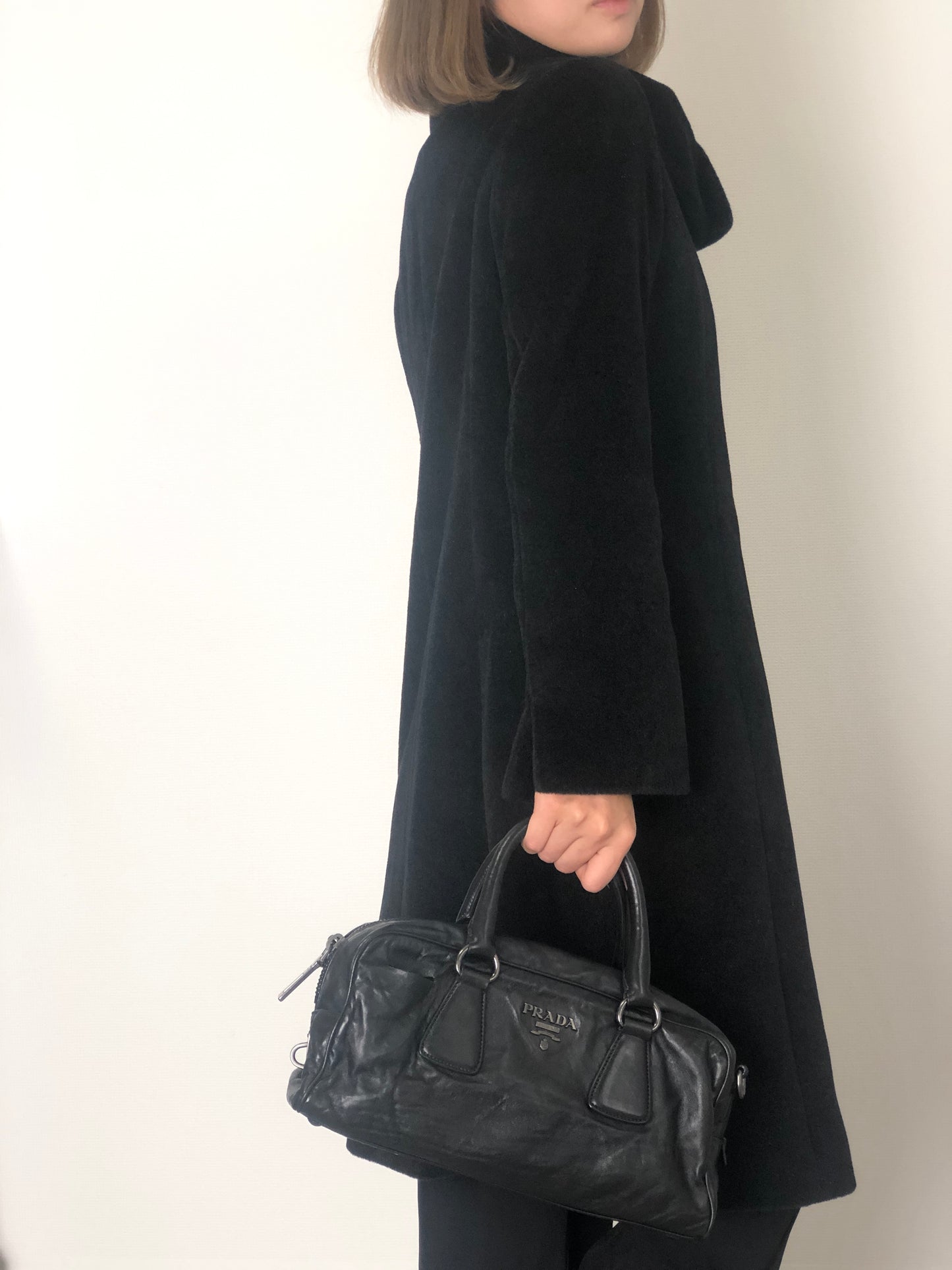 PRADA Logo Handbag Boston bag Black Vintage 2ces57