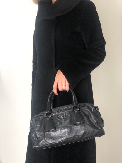 PRADA Logo Handbag Boston bag Black Vintage 2ces57