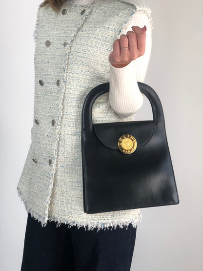 CELINE Top Handle Handbag Black Vintage f4rr4a