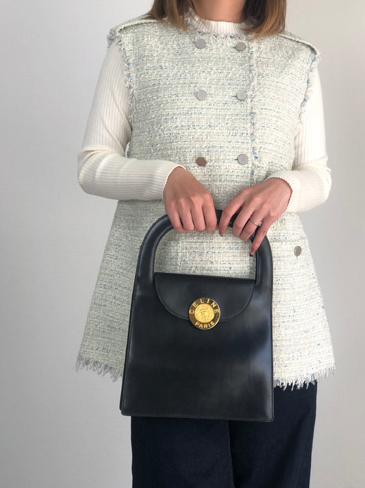 CELINE Top Handle Handbag Black Vintage f4rr4a