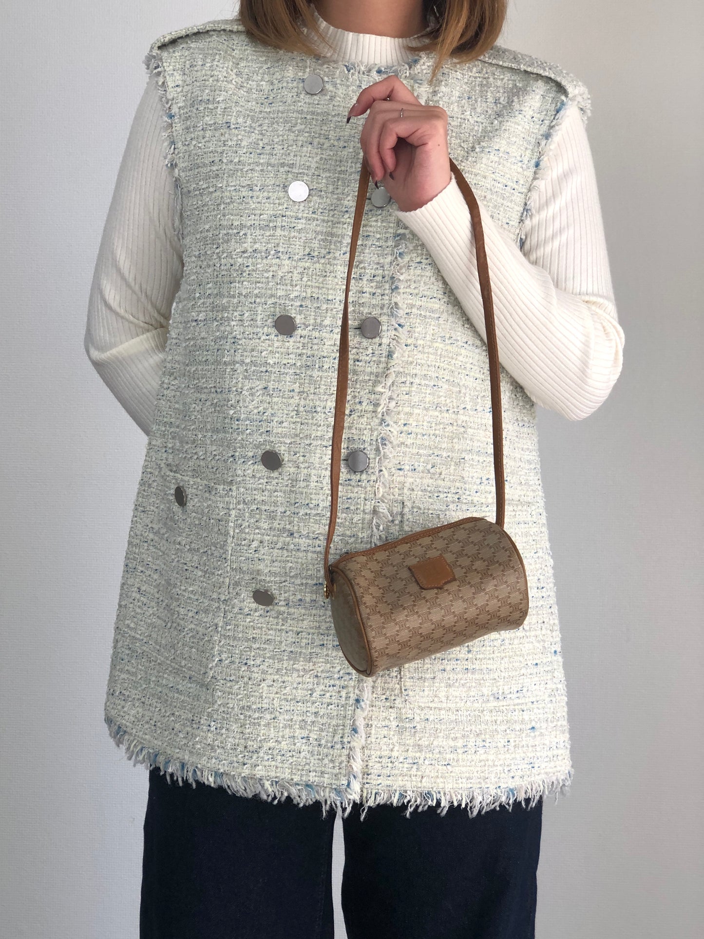 CELINE Macadam Blason Small Shoulder bag Beige Vintage n3gs7s